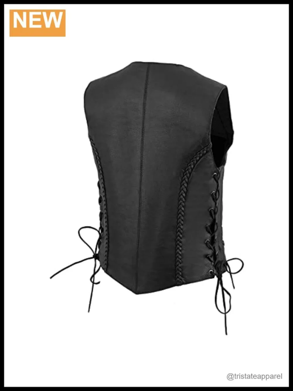 Women's Premium Full-Grain Leather Motorcycle Vest with Adjustable Side Laces,